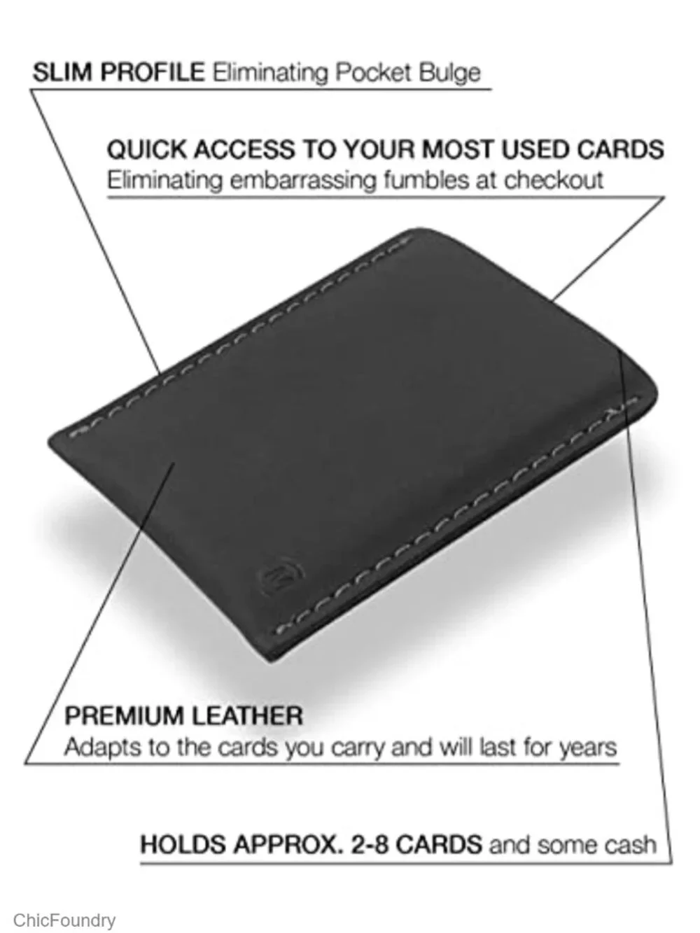 Full Grain Leather Card Holder Slim Minimalist Wallet Front Pocket